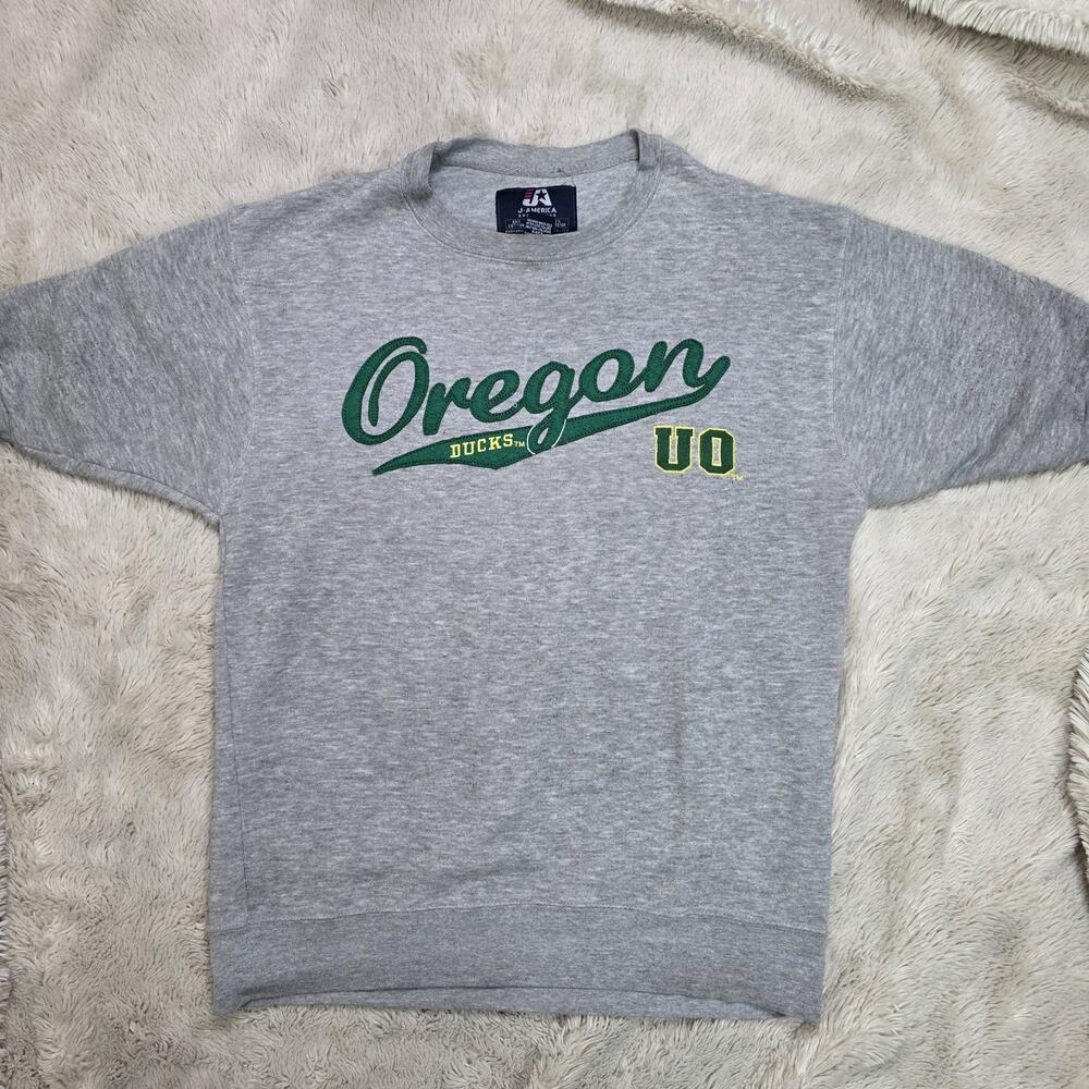 J America Vintage Oregon Ducks Green Crewneck Sweatshirt M NCAA Short Sleeve
